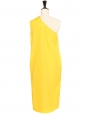 Robe de cocktail mi-longue drapée asymétrique jaune vif Prix boutique 530€ Taille XS