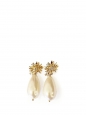 Gold flower and drop pearl earring