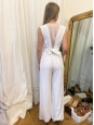 Ivory white crepe sleeveless jumpsuit with voile V neckline Retail price €590 Size XS/S