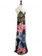 Robe longue à fines bretelles en soie noire imprimée Hawaiï fleuri Prix boutique 1500€ Taille XS