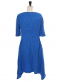 Royal blue flower print jacquard short sleeves cinched dress Retail price €1345 Size 40