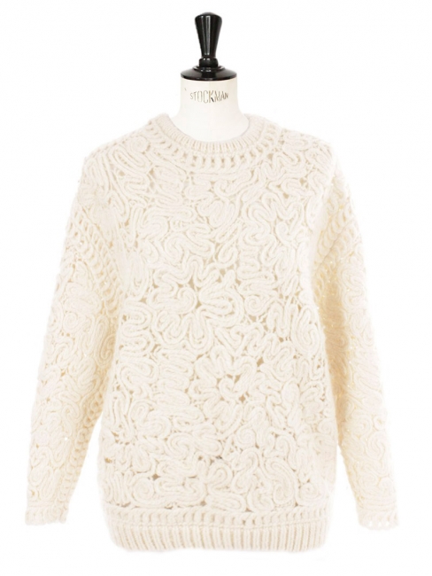 Pull en crochet laine et alpaga blanc crème Px boutique 1245€ Taille 38