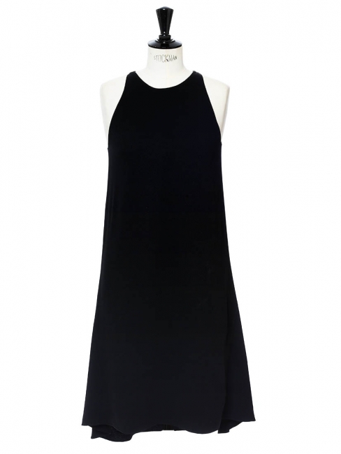 Black crepe round neck sleeveless dress Retail price €1100 Size XS