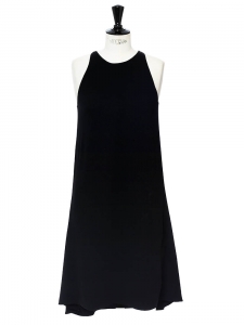 Black crepe round neck sleeveless dress Retail price €1100 Size 36