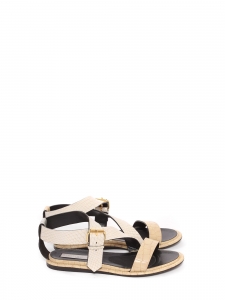 Sandales plates en similicuir croco beige et noir Prix boutique 600€ Taille 36,5