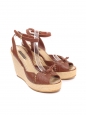 Brown leather and beige espadrilles wedge sandals Retail price €875 Size 40
