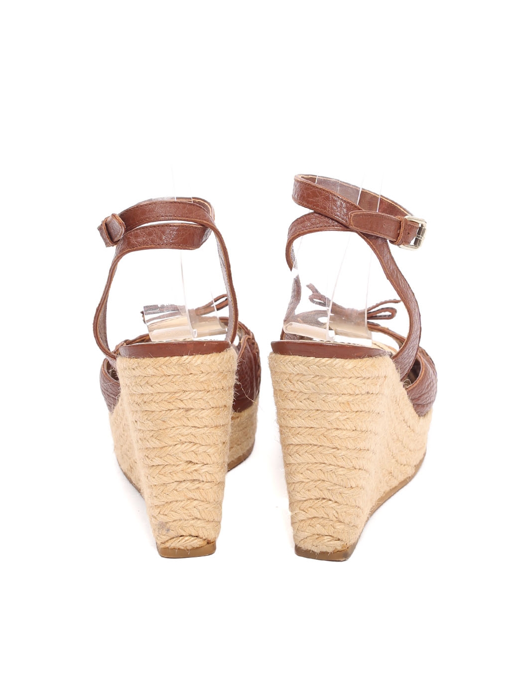 LOUIS VUITTON Brown Leather Strappy Ankle Strap Flat Espadrill