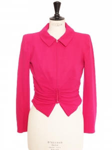 Fuchsia pink wool crepe short jacket Retail price €650 Size 36