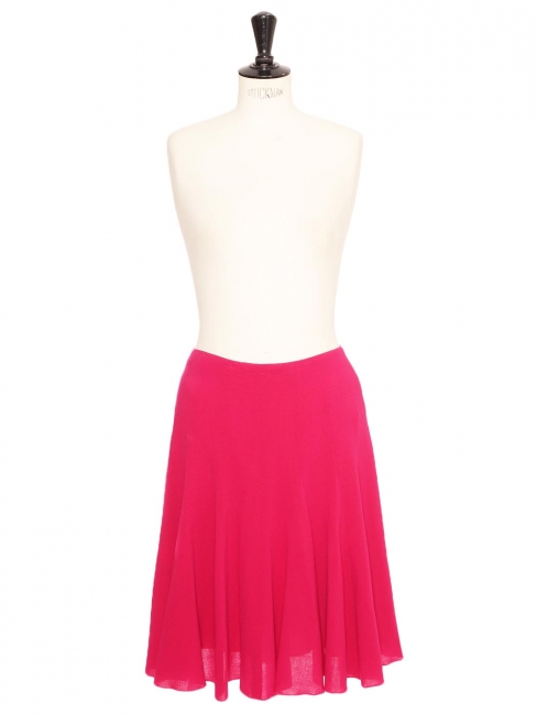 High waist flared midi skirt in fuchsia pink wool crêpe Retail price €480 Size 38