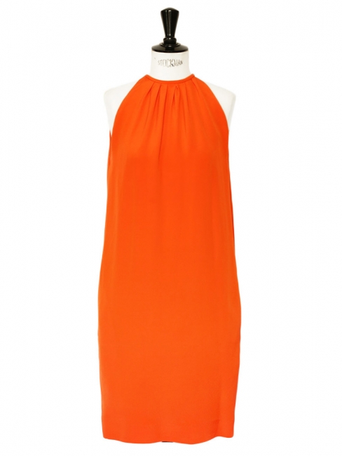 Robe de cocktail en soie orange tangerine épaules dénudées Px boutique 2000€ Taille 34/36