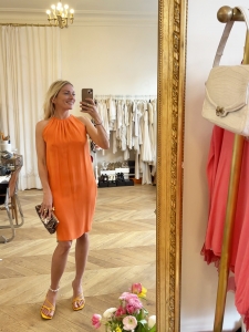 CELINE Bright orange silk sleeveless cocktail dress Retail price €2000 Size 36