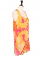 Mini robe en soie à bretelles imprimé graphique jaune rose orange Taille 40