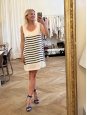 TRUDY Navy blue and ecru striped silk tank dress Retail price €200 Size 38