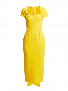 ANGIE yellow crêpe capped sleeve cinched midi cut dress Retail price €1460 Size 36