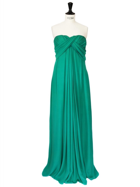 Emerald green silk strapless evening gown/dress Retail price 1600€ Size 36