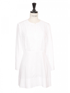 White cotton long sleeves cinched mini dress by Phoebe Philo Size XXS