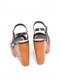 Sandales compensées à plateforme en bois et faux cuir métallisé bleu nuit Prix boutique 595€ Taille 39