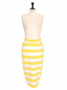 Jupe longue taille haute en jersey stretch rayé jaune et blanc Prix boutique 270€ Taille M