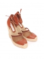 Brown faux leather wedge espadrilles pumps with  ankle strap Retail price 600€ Size 38