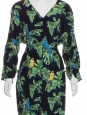 Combinaison pantalon Birds of Paradise longue en soie noire imprimée perroquet multicolor Prix boutique $1625 Taille 36