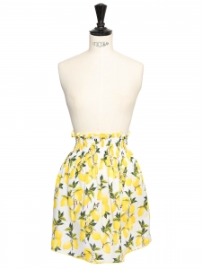 Bright yellow, green and white cotton lemon print high waist mini skirt Retail price 350€ Size XS