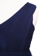 Robe drapée asymétrique en mousseline de soie plissée bleu marine NEUVE Px boutique 450€ Taille 36