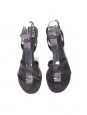 Navy blue leather low heel sandals with ankle strap Retail Price Size 37
