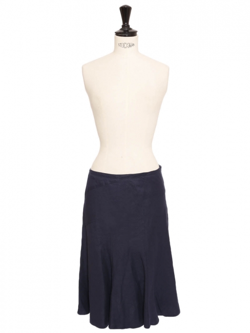 Navy blue linen blend high waist fluid skirt Retail price 250€ Size 36