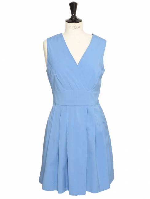 Light blue satin large strap V neckline dress Retail price €1300 Size 40/42