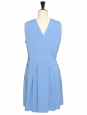 Light blue satin large strap V neckline dress Retail price €1300 Size 40/42