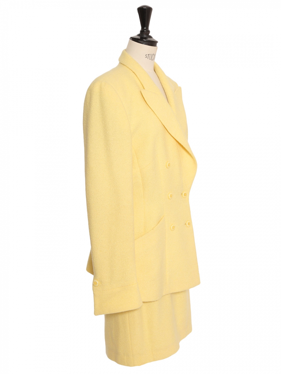 Boutique ESCADA Sunshine yellow wool tweed suit double breasted