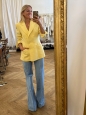 Sunshine yellow wool tweed suit double breasted jacket and skirt Retail price €2290 Size 36
