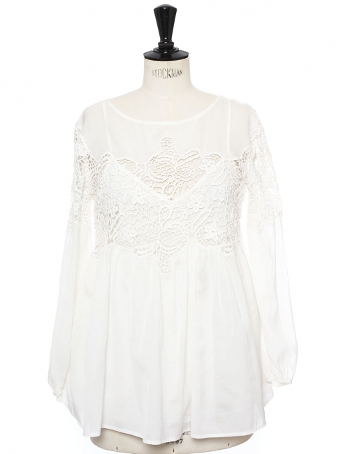 Ambroisine Audrey white lace long sleeves blouse top Retail price €256 Size S