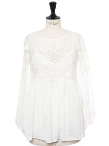Ambroisine Audrey white cotton and lace long sleeves blouse top Retail price €256 Size S