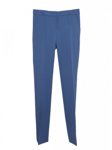 Cobalt blue wool crepe straight leg pants Retail price €550 Size 36