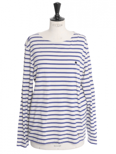 T-shirt AUBRAC manches longues marinière en coton rayé bleu et blanc Prix boutique 60€ Taille M