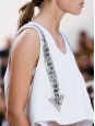 ICONIC white silk crepe tank top embroidered with silver beads Retail price €1300 Size 38
