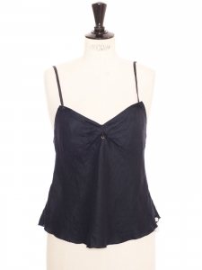 Midnight blue linen top with thin straps Size 36/38