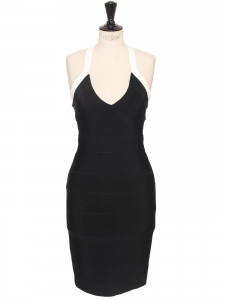 Black cocktail dress with white straps Retail price €915 Size M