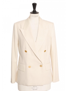 Ivory white wool twill double breasted blazer jacket with gold buttons Retail price €1250 Size 40