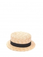 Beige straw boater hat with black ribbon Size 55