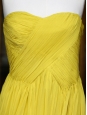 Yellow pleated silk chiffon strapless cocktail mini dress Retail price € 550 Size 34