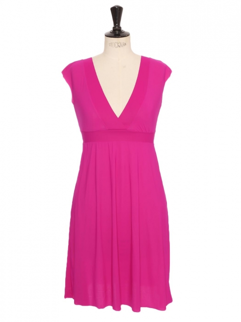JALIS Fushia pink V-neck short sleeve stretch dress Retail price €125 Size 36/38