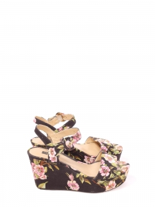 Black and pink floral wedge sandals Size 40 Retail price €575