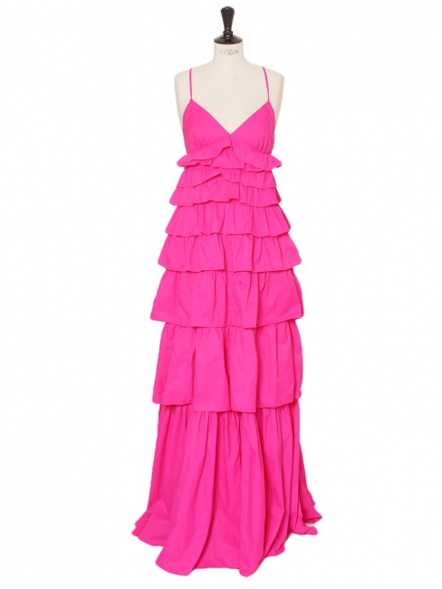 Neon pink thin strap maxi dress with ruffles Retail price 600€ Size M