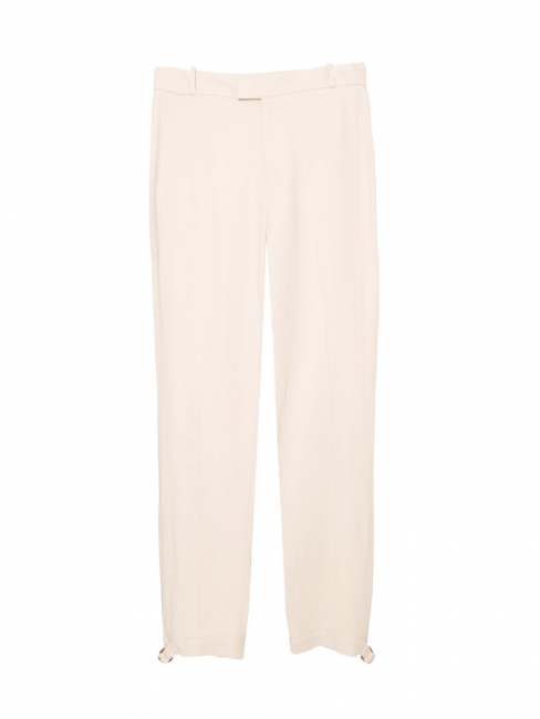 Cream white crepe trousers with gold buckle at the ankles Retail price 1100€ Size 36