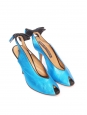 Escarpins slingback peep toe en cuir métallisé bleu et noir Taille 37
