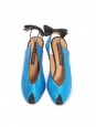 Blue and black metallic leather peep toe slingback pumps Size 37