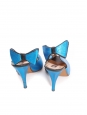 Escarpins slingback peep toe en cuir métallisé bleu et noir Taille 37