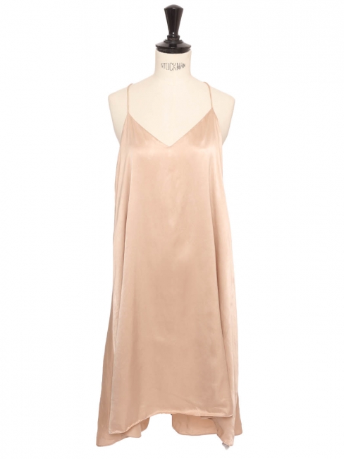 Slip dress in pinkish beige satin with bare back and thin straps Retail price 220€ Size XS